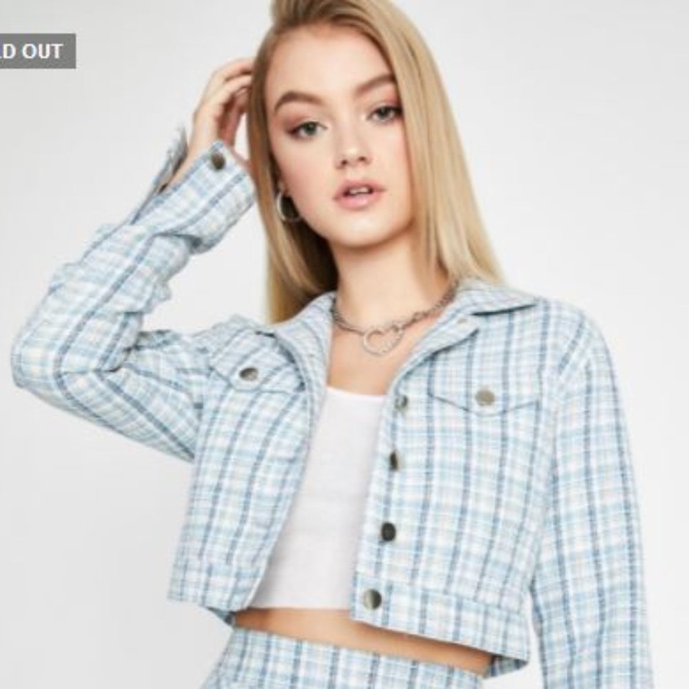Sugar Thrillz Tweed Plaid Cropped Jacket (L)
